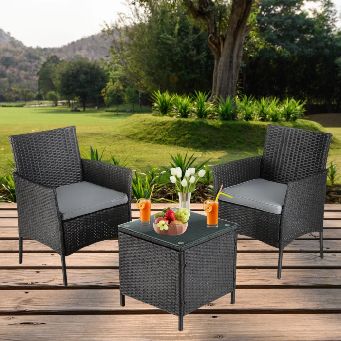 Садові меблі Outtec LUXURY стіл та 2 стільці чорно-графітові