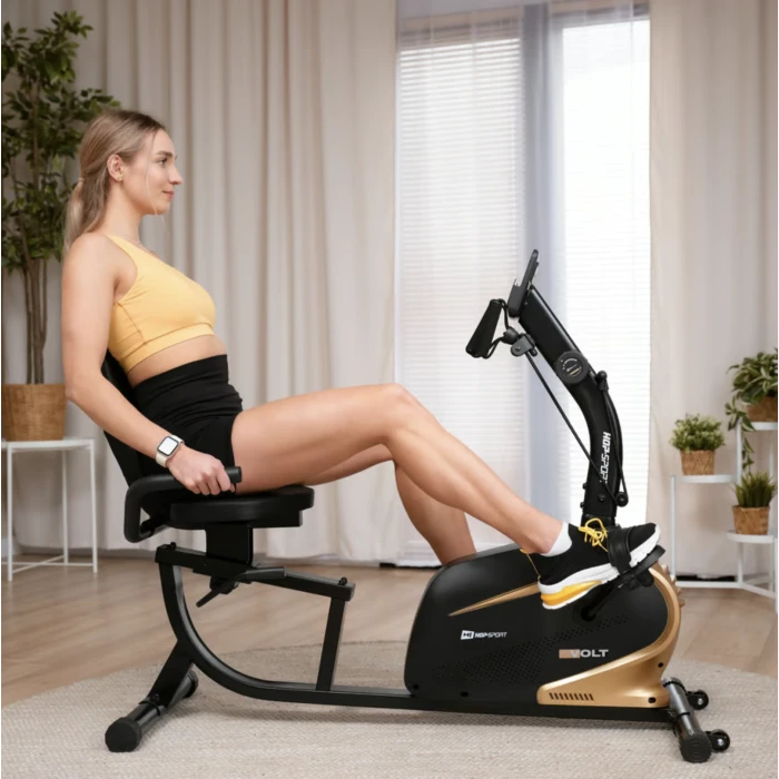 Горизонтальний велотренажер Hop-Sport HS-045L Volt магнітний золотистий
