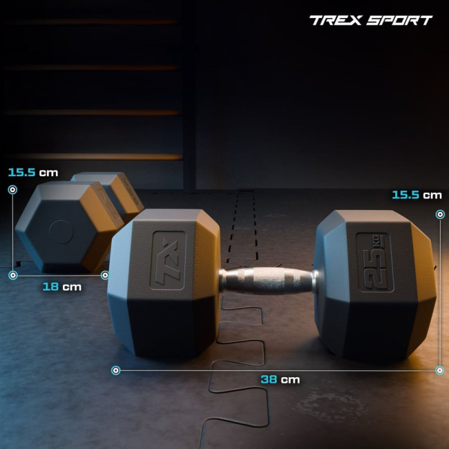 Гантеля шестигранная прорезиненная TX-250RD Trex Sport 25кг