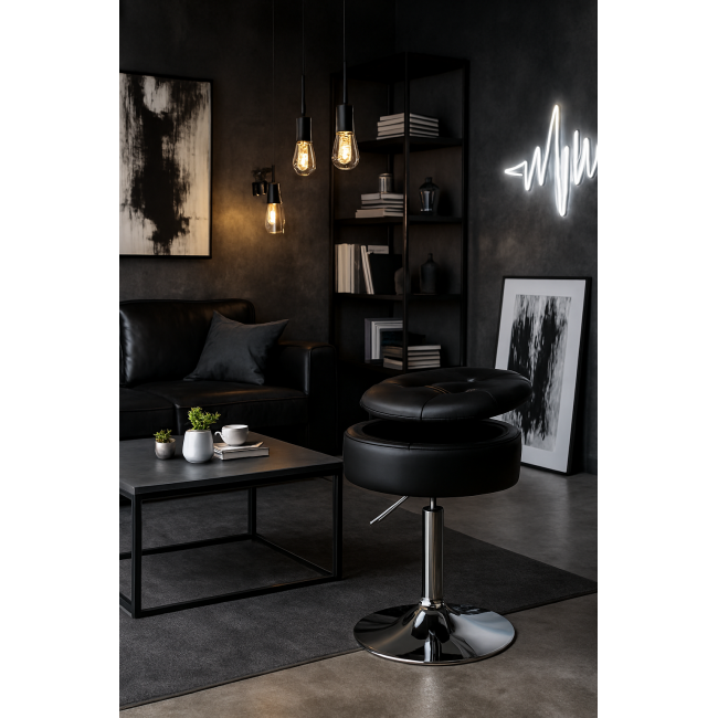 Кресло табурет вращающееся Costway Meri с местом для хранения черный