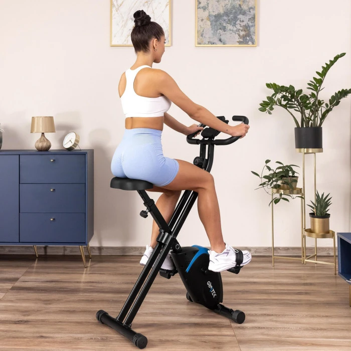 Велотренажер Gymtek FX800 магнітний складний з еспандерами синій