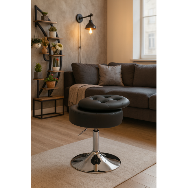 Кресло табурет вращающееся Costway Meri с местом для хранения черный