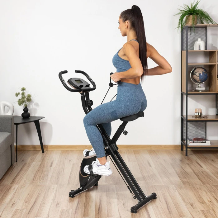 Велотренажер Gymtek FX600 магнитный складной с эспандерами золотой