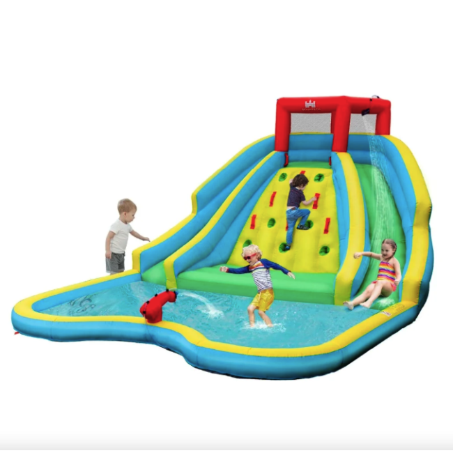 Надувна водна гірка Costway Summer зі стійкою для скелелазіння двостороння