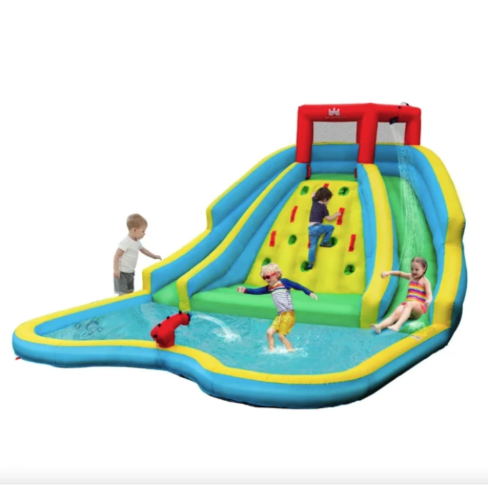 Надувна водна гірка Costway Summer зі стійкою для скелелазіння двостороння
