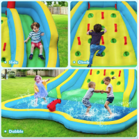 Надувна водна гірка Costway Summer зі стійкою для скелелазіння двостороння