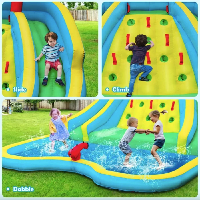 Надувна водна гірка Costway Summer зі стійкою для скелелазіння двостороння