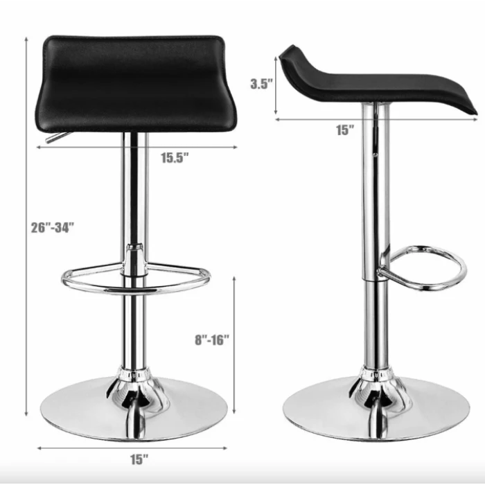 Комплект барних стільців Costway Forse екошкіра з підставкою для ніг чорний
