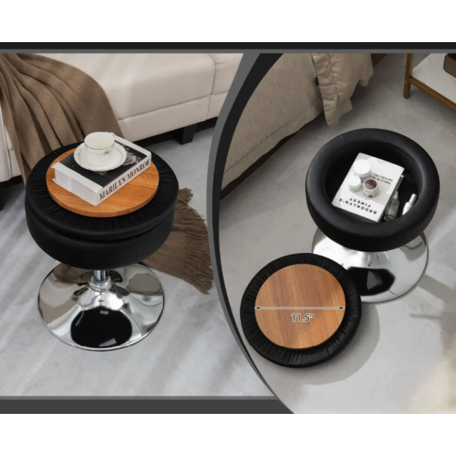 Кресло табурет вращающееся Costway Meri с местом для хранения черный