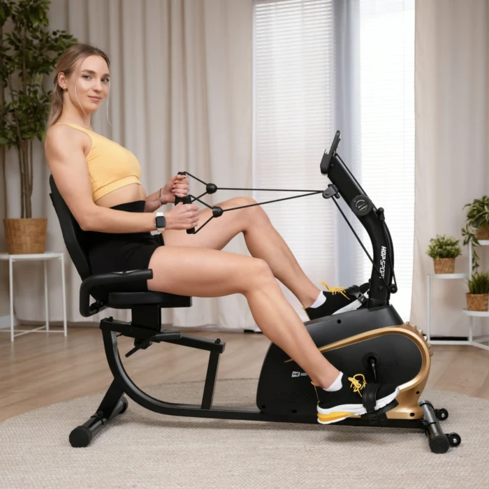 Горизонтальний велотренажер Hop-Sport HS-045L Volt магнітний золотистий