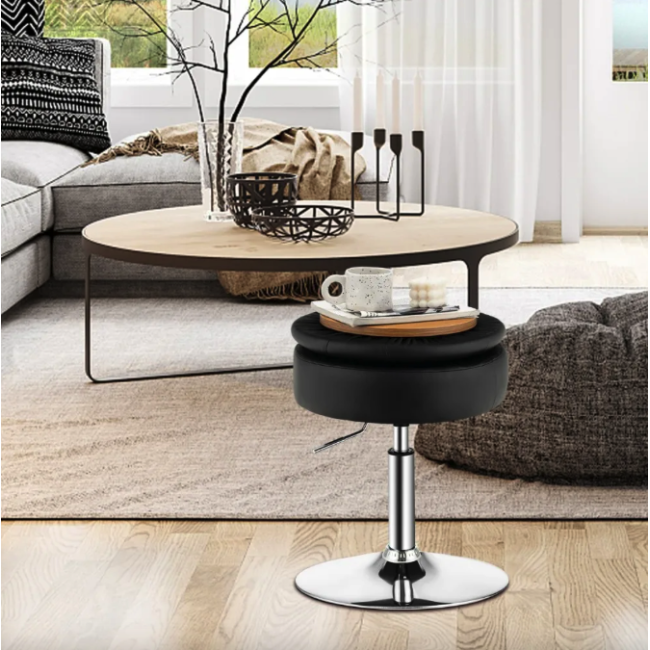 Кресло табурет вращающееся Costway Meri с местом для хранения черный