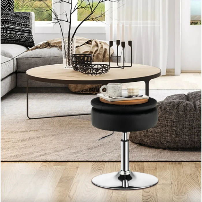 Крісло табурет обертове Costway Meri з місцем для зберігання чорний