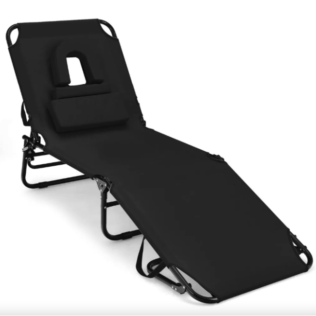 Шезлонг Costway Hanna раскладной с отверстием для лица черный
