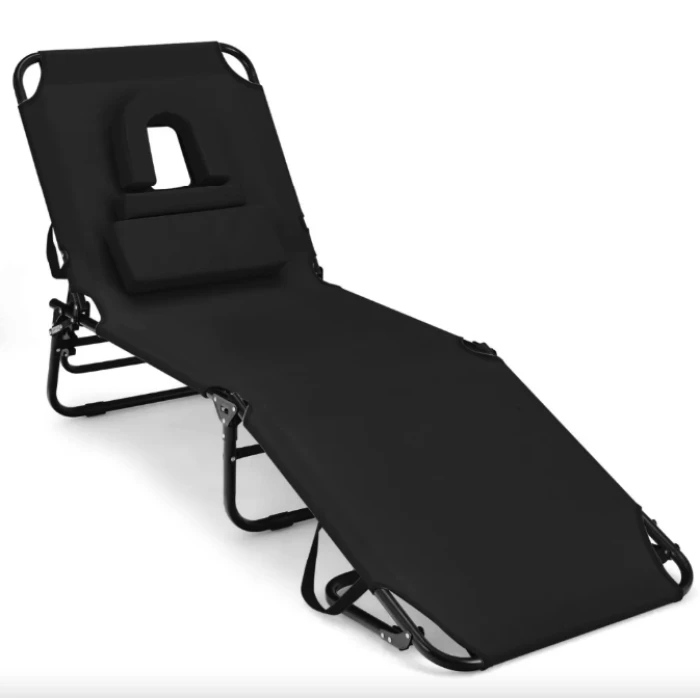 Шезлонг Costway Hanna раскладной с отверстием для лица черный