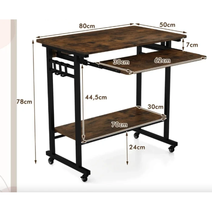 Компьютерный стол Costway Otto с выдвижной подставкой для клавиатуры