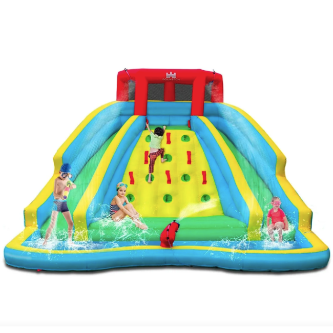 Надувна водна гірка Costway Summer зі стійкою для скелелазіння двостороння