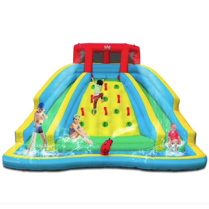 Надувна водна гірка Costway Summer зі стійкою для скелелазіння двостороння