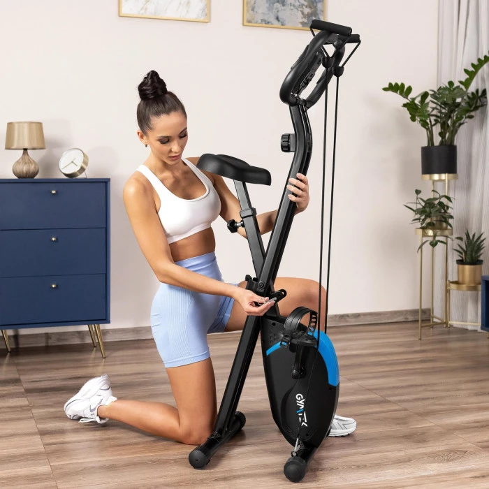 Велотренажер Gymtek FX800 магнітний складний з еспандерами синій