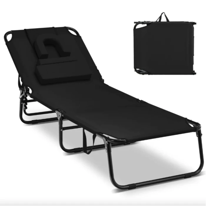 Шезлонг Costway Hanna раскладной с отверстием для лица черный