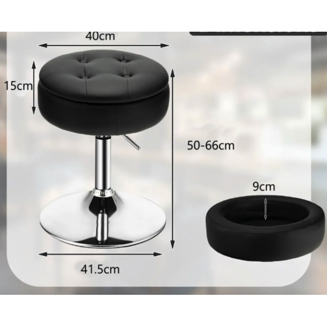Кресло табурет вращающееся Costway Meri с местом для хранения черный