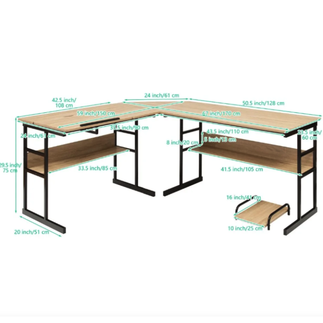 Компьютерный стол Costway Fulton с регулируемой панелью в стиле Loft