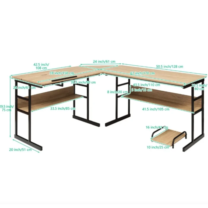 Компьютерный стол Costway Fulton с регулируемой панелью в стиле Loft