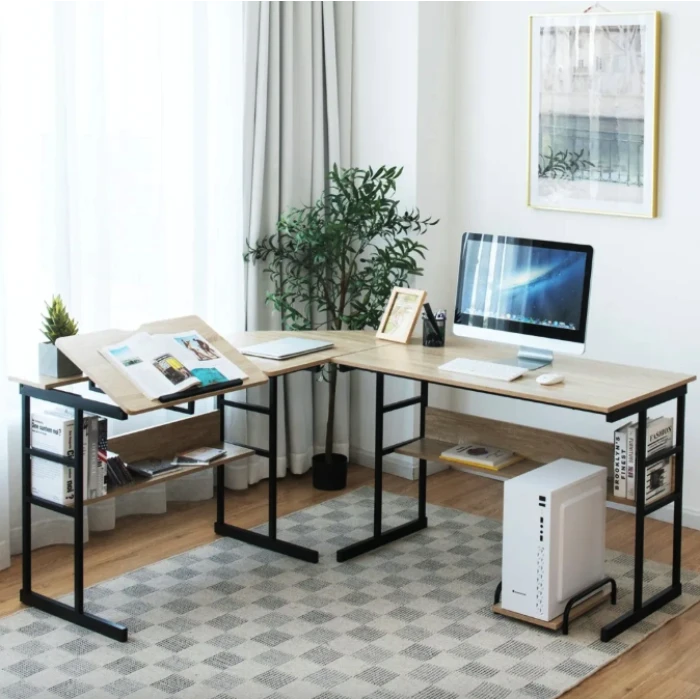 Компьютерный стол Costway Fulton с регулируемой панелью в стиле Loft