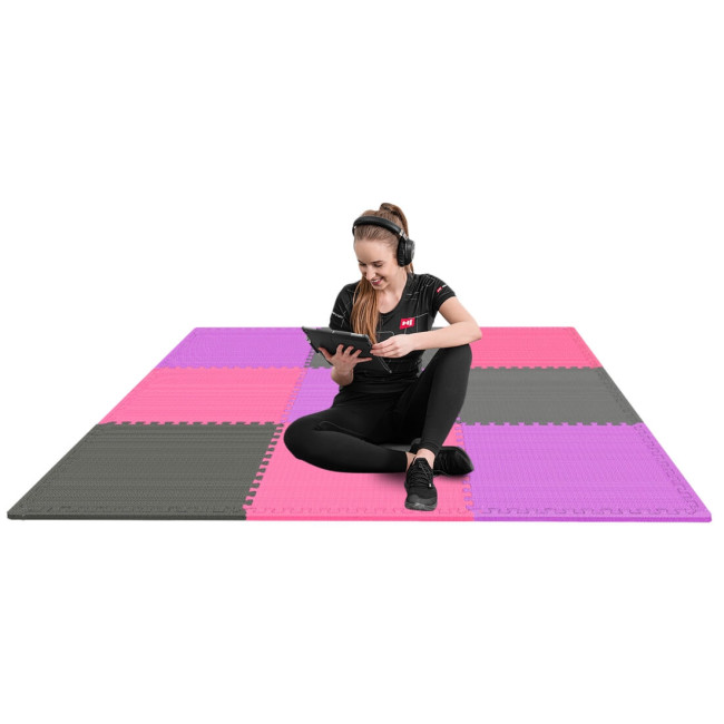 Мат-пазл Hop-Sport EVA 1см HS-A010PM - 9 частей серый/фиолетовый/розовый