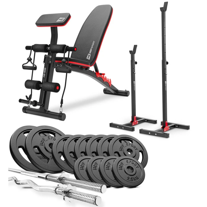 Набор STRONG 76кг со скамейкой HS-1035 и стойками 1002L