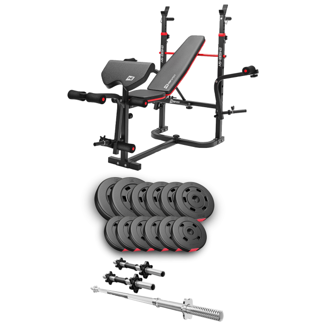 Набір Hop-Sport Premium 38кг з лавою HS-1065HB Pro, штангою та гантелями