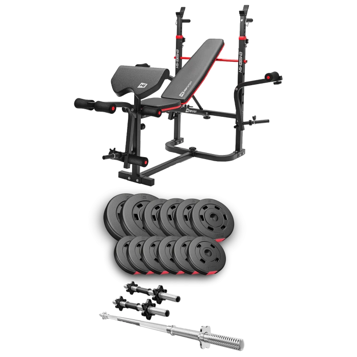 Набір Hop-Sport Premium 38кг з лавою HS-1065HB Pro, штангою та гантелями