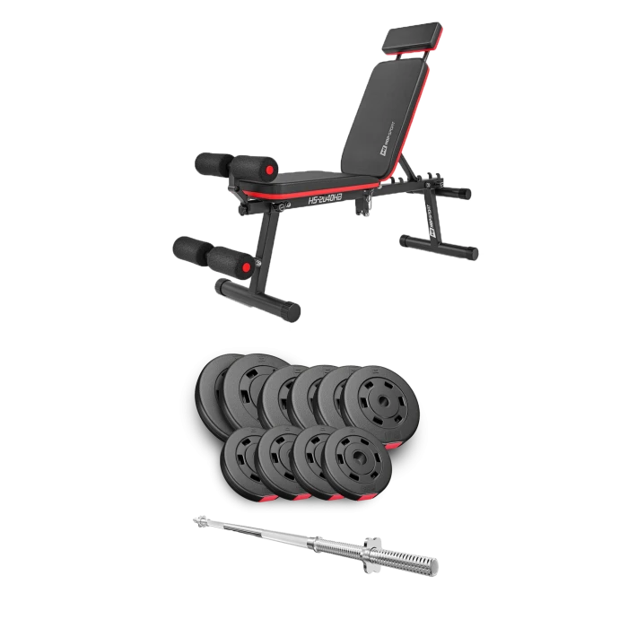 Набор Hop-Sport Premium 59кг со скамьей HS-2040 HB и штангой