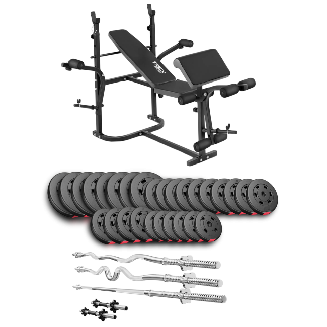Набор Hop-Sport Premium 173кг со скамьей TX-020, штангами и гантелями.