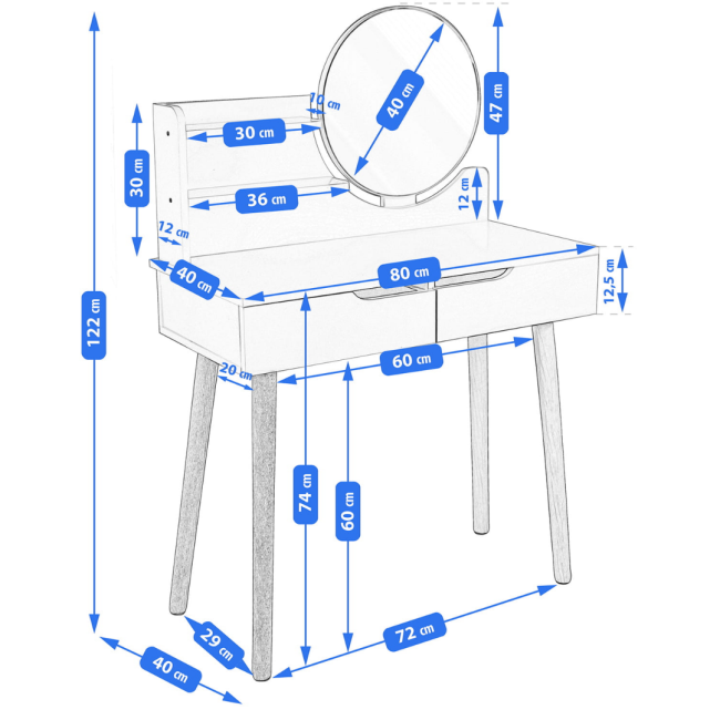 Туалетный столик Jumi Scandi LED + кресло Saida серый
