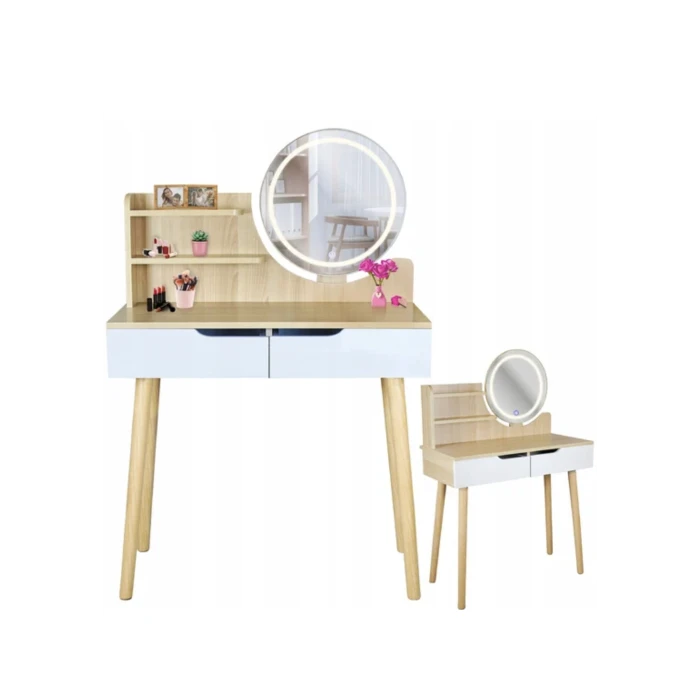 Туалетный столик Jumi Scandi LED подсветка, с ящиками, светлый бук