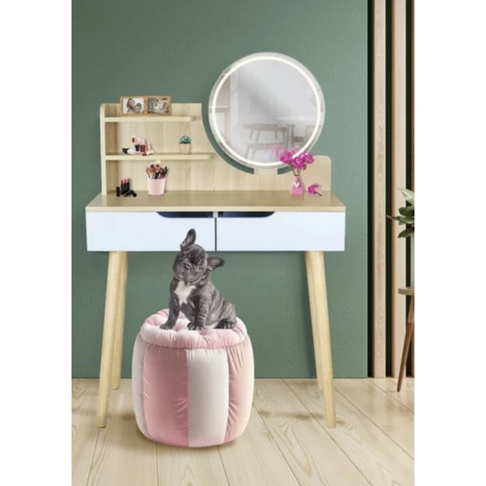 Туалетный столик Jumi Scandi LED подсветка, с ящиками, светлый бук