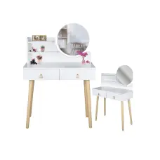 Туалетний столик Jumi Scandi з шухлядами, шкіряні ручки, білий