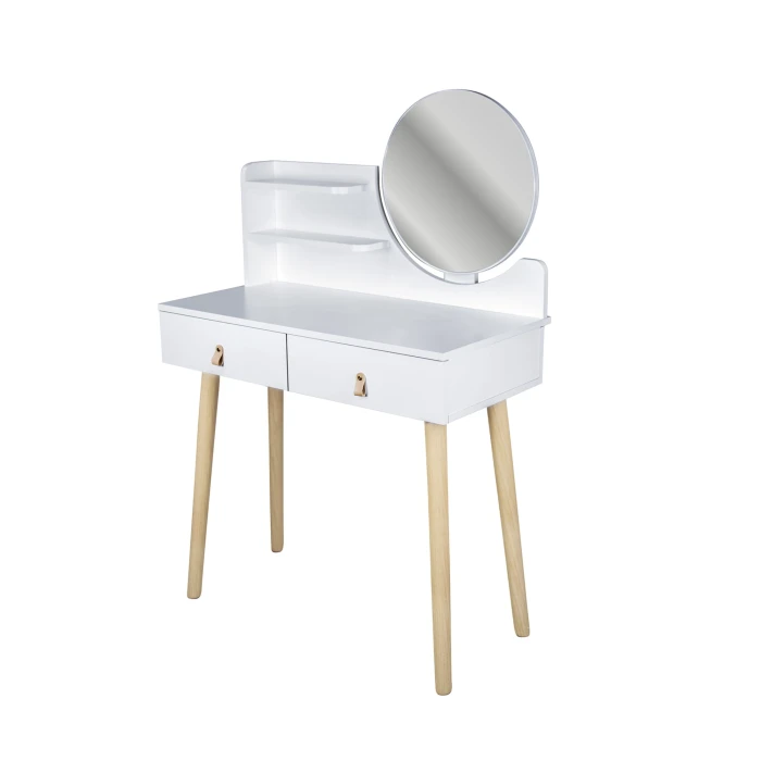 Туалетний столик Jumi Scandi з шухлядами, шкіряні ручки, білий