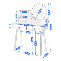 Туалетний столик Jumi Scandi з шухлядами, шкіряні ручки, білий