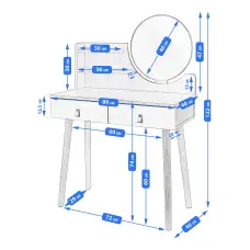 Туалетний столик Jumi Scandi з шухлядами, шкіряні ручки, білий