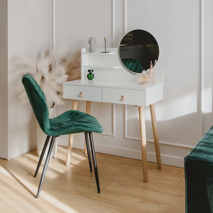 Туалетний столик Jumi Scandi з шухлядами, шкіряні ручки, білий