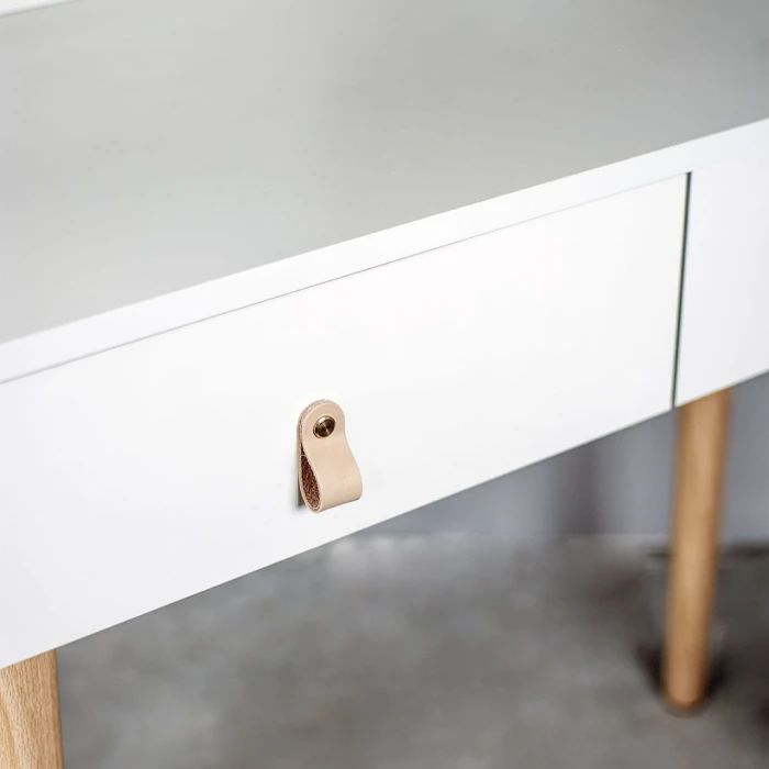 Туалетний столик Jumi Scandi з шухлядами, шкіряні ручки, білий