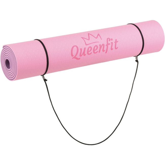 Коврик (мат) для фитнеса и йоги Queenfit Premium TPE 0,6см розово-фиолетовый
