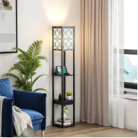 Підлогова лампа Costway Leon торшер з розеткою та USB чорний