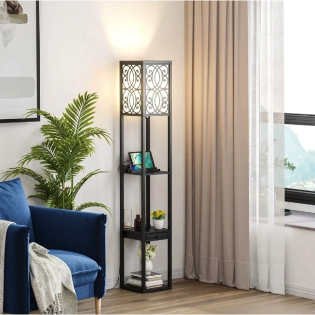 Половая лампа Costway Leon торшер с розеткой и USB черный