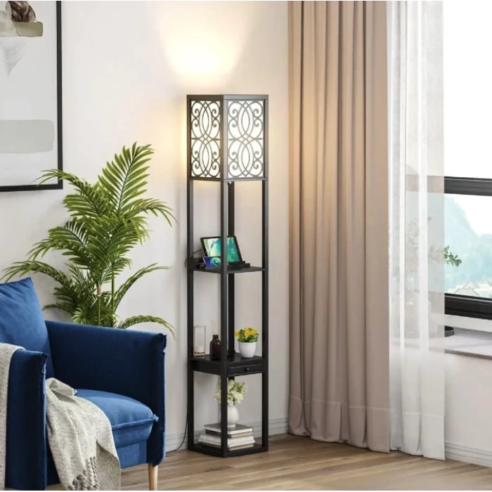 Половая лампа Costway Leon торшер с розеткой и USB черный