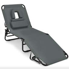 Шезлонг Costway Hanna раскладной с серым отверстием для лица