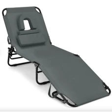 Шезлонг Costway Hanna раскладной с серым отверстием для лица