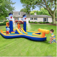 Парк с водными горками Costway Dolphins 7-в-1 с бассейном и водометом