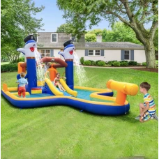 Парк з водними гірками Costway Dolphins 7-в-1 з басейном і водометом